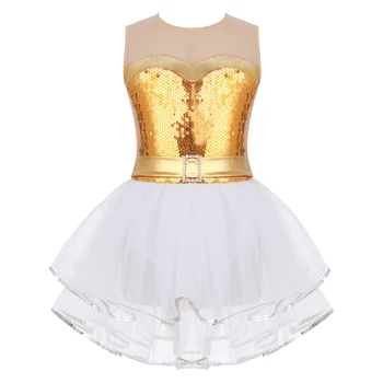 Балетное рокля-пакетче с пайети за момичета, детски гимнастически тренировъчното трика, модерен испанци джаз танц с костюм