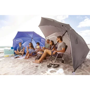 Въведете XL UPF 50 + чадър за предпазване от слънце и дъжд (9 метра), сив уличен шезлонг, чадър
