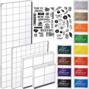 Акрилен Блок за печати от 18 части, 2 Цветни Гумени Прозрачен печат-Пломби, За направата на Картички за Албуми