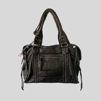 Дамска чанта с голям капацитет, чанта-тоут от изкуствена кожа, реколта чанта през рамо от выстиранной кожа, качествена чанта за жени