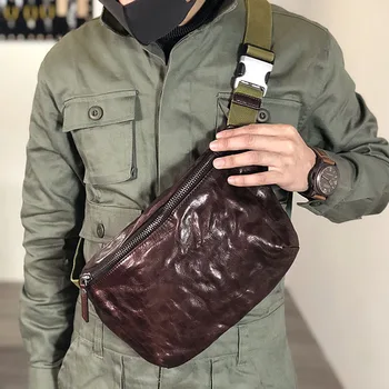 AETOO Ръчна работа, ретро плиссированная мъжки нагрудная чанта от телешка кожа, ръчно, мултифункционална кожена Поясная чанта за мобилен телефон, чанта през рамо