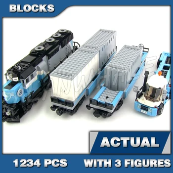 1234 бр. Творчески експертен товарен влак, Контейнери маневровый камион с подвижна ремарке 21006 градивните елементи на играчки, съвместими с модела на