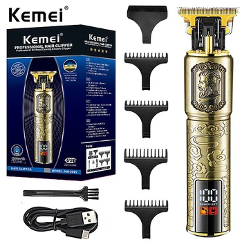 Kemei T9 USB електрическа машина за рязане на коса, акумулаторна машина за подстригване на коса, самобръсначка, тример за мъже, професионален фризьорски машинка за оформяне на брада