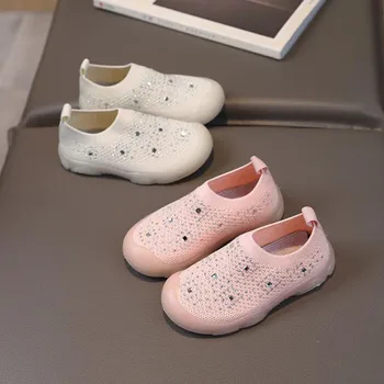 Обувки за тенис за момичета 2023 Лятна нова детски обувки с ярки диаманти, ракита, комарници, дишаща детски обувки с мека подметка