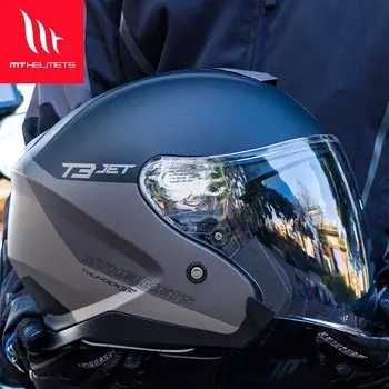 Мотоциклет Шлем MT Moto Rbike Thunder 3 Двойни Козирка 3/4 С Открито Лице Каска Мъжки Женски Състезания Casco Moto Одобрен ECE DOT
