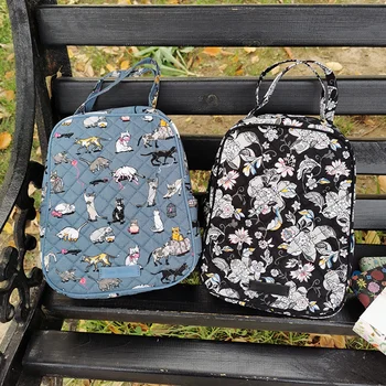 VB Памучен екологично чиста чанта за обяд с принтом, свежа чанта, водоустойчива подплата, пътна сгъваема чанта за пикник