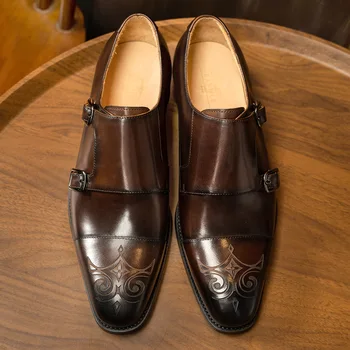 Луксозен Мъжки Официалната Обувки От Телешка Кожа с Катарама, Модерен Дизайнерски Ръчно изработени Обувки, Нова Елегантна Черна Сватба Светският Обувки за Мъже