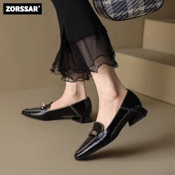 2022 Г. Фини обувки на нов стил на удобен нисък ток с квадратни пръсти от метални Mary Jane Женска работна обувки офис в голям размер