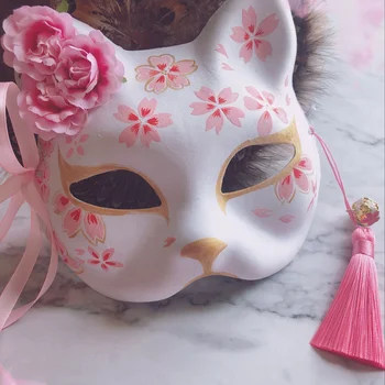 Нова японска маска на лисица, ръчно рисувани, Книга приятелите на кота Нацумэ, маска от месестата лисици в половината на лицето, Хелоуин, cosplay, маска на животното, парти
