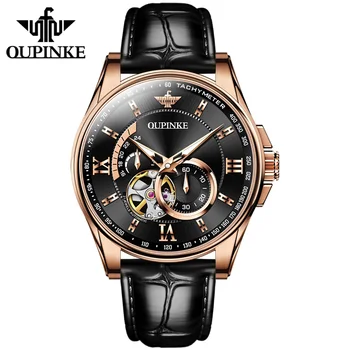 OUPINKE Модерен мъжки часовник Бизнес механичен мъжки часовник skeleton Оригинален дизайн HD светещи водоустойчив часовник 50 метра