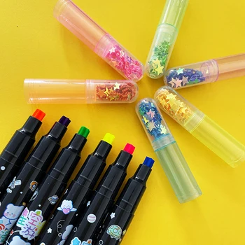 6 цвята/набор от Kawaii Star Маркери Pen цвят карамел, скъпа писалка-стампер, ръчно акаунт, подаръци за студенти, училищни канцеларски материали