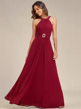 Елегантни вечерни рокли с отворен гръб и бретелькой на шията, с кристали, с дължина до пода, 2023, шифоновое бордовое рокля на шаферка