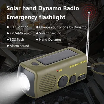 AZ-801 Слънчево радио с ръчно задвижване, ново многофункционално радио, фенерче, за аварийно зареждане на мобилен телефон на открито