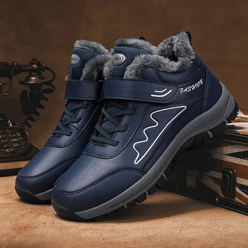 Зимни мъжки треккинговые обувки от микрофибър синьо с високо берцем, нескользящая модел обувки за мъже, плюш топли улични маратонки за двойки, размер 35-45