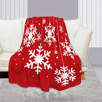 Червено фланелевое одеяло с снежинками и анимационни принтом за деца и възрастни, подарък за коледа, топъл мек калъф, килим за мека мебел, спално бельо, кола