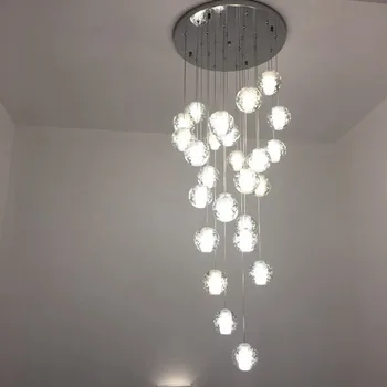 Стълби, полилеи, вила на две нива, модерна минималистичная хол, творчески въртящи кристална топка, висящи лампи за хранене G4