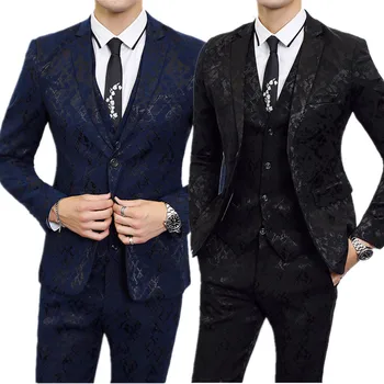 Син черен комплект от 3 теми за мъжете (яке + панталон + елек), мъжки костюми голям размер, за сватбени партита, мъжко сако, палто, жилетка, жилетки, панталони