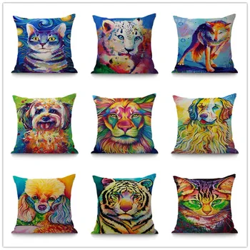 Цветна квадратна калъфка Aniaml 45x45 см, декоративни възглавници, украса за дивана, калъф за възглавница с принтом куче, тигър, вълк, котка