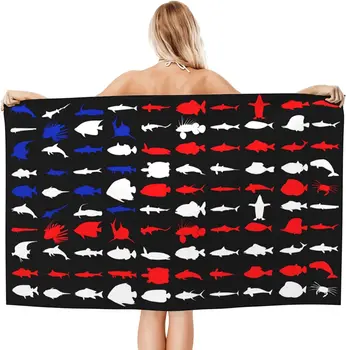 Плажна кърпа с рыболовным флага от микрофибър, забавна рибка, американски флаг, сини, бели, червени, черни бързо съхнещи меки кърпи за баня и басейн, пясъчен плаж