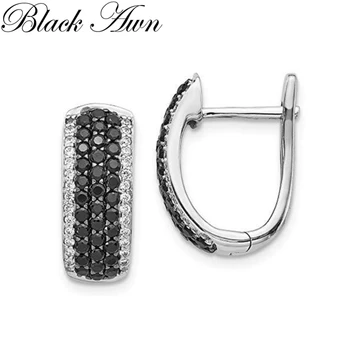 Черна ость 2023, нов класически сребърен цвят, кръгли модни пръстени обеци с шпинелью, модни обеци-халки за жени I200