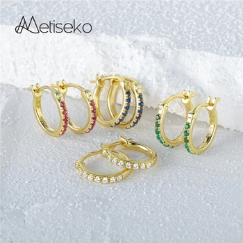 Metiseko, класически обеци-халки от сребро 925 проба, разноцветни кръгли обеци с кубическим цирконием 5A, наращиваемые, прости за жени, за сватба
