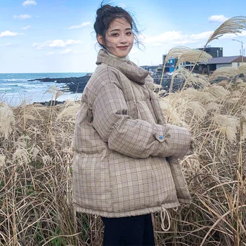 Жена кратък абзац, решетеста прилив на 2023, нов корейски стил, широки дрехи, за хляб, дебели зимни якета, палта, пуховое памучно палто