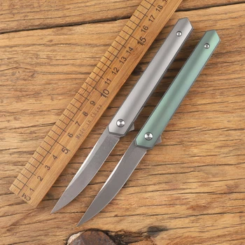 Дръжката е от титанова сплав с девет шипове, керамични, носещи, стоманен нож VG10, сгъваем нож за къмпинг прорезна EDC инструмент за оцеляване на открито