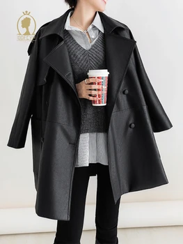 Есенно-зимни нови дамски палта 2023, модерни меки якета от изкуствена кожа, темпераментни офис женски двубортные палто от изкуствена кожа с кожа, женски