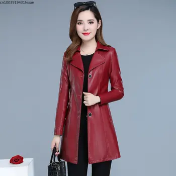 Кожени палта женски 2023 Есен зима дамско палто, яке от изкуствена кожа със средна дължина дамско палто в корейски стил рокля