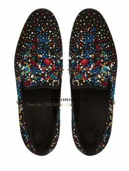 Многоцветни лоферы с кристали; мъжки ежедневни обувки, без закопчалка със скъпоценни камъни; Zapatillas Chaussure; мъжки обувки на равна подметка;