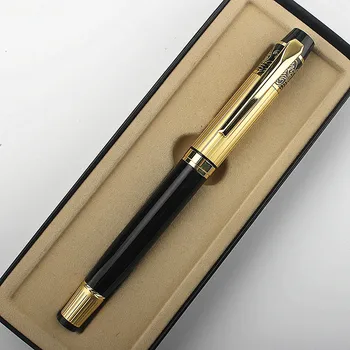 Луксозна класическа златна метална писалка със сребърен клипс, стоманени мастило химикалки 0,5 мм, подарък за канцеларски материали, ученически пособия