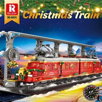 Reobrix66034 Коледен влак с изглед към улицата, блок в събирането, коледна украса, модел, пъзел, трансгранични играчки