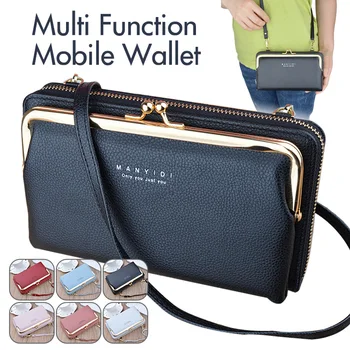Жена портфейл от изкуствена кожа, дълга карта, чанта за мобилен телефон, чанта през рамо, с голям капацитет, модерна хоризонтална чанта с цип, нов стил