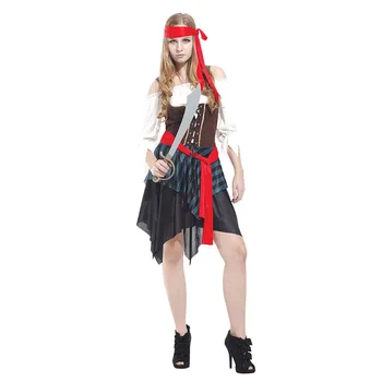 Пиратски Костюм Фантазия за жени, Хелоуин, Карибски пират воин, cosplay, женски кралят фантазийный облекло за парти