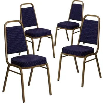 Банкетна стол с трапецовидна облегалка серия 4 HERCULES от плат с изображение, Тъмно син цвят с метална рамка, Дървен стол, Стол розов цвят