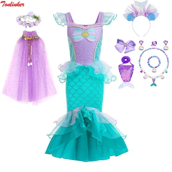 Годишният нов детски костюм на малката русалка Ариел, карнавал за момичета, парти по случай рожден ден на принцеса рокля с пайети костюм на малката русалка за cosplay
