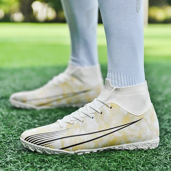 Улични професионални мъжки футболни обувки с шипове TF/FG, детски футболни обувки с високи щиколотками, нескользящие спортни игри маратонки