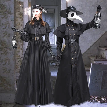 Комплект костюми за Хелоуин 2022, средновековен пънк, европейски и американски д-р чума, шапка-ловец на птици, маска, ръкавици, рокля, колан на врата