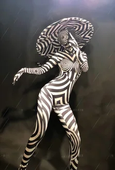 Секси костюм във формата на зебра, костюми за състезателни танци, дамски дрехи, за сценичното шоу, dj, певица, гащеризон, за танци на един стълб, празнична боди, дискотечное представа