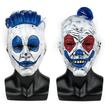Забавна маска на Жокера за cosplay, възрастен клоун, със сини коса, латексови маски за цялото лице, каска, костюм за парти за Хелоуин, реквизит