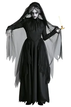 Женски костюм на булката-призрак за възрастни, Хелоуин, фантазия, cosplay, черният вампир, вещица, маскарадное рокля