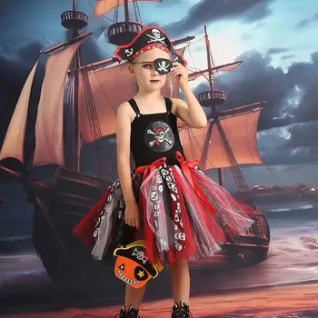 Ролеви костюми Карибски пирати, пакет за Хелоуин, детска топка за грим Карибски пирати, пушистое газово рокля за момичета