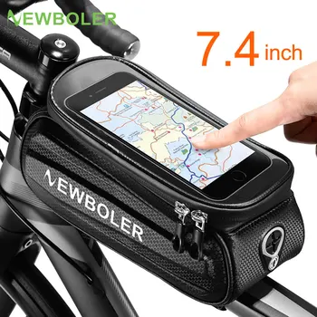Велосипедна чанта NEWBOLER 2Л с рамка и предната част на тръбата, велосипедна чанта, велосипеди водоустойчив калъф за телефон, държач за 7,4 инча(ите), чанта със сензорен екран, Аксесоари