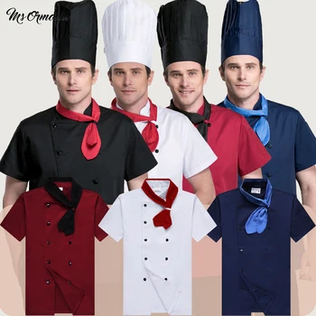 Висококачествено работно облекло 4 цвята с къс ръкав, якета готвач, униформи готвач, ризи, барбекю, дрехи за кухня, палта, готвач, върхове