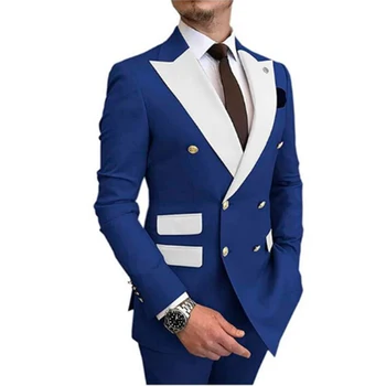2023 Нов сватбен блейзър мъжки костюм двубортный бял с остър ревери от две части-сако, Панталон пролетни тоалети палто обичайната приталенная кацане
