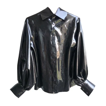 Секси латексова риза 0,6 мм със свободните големи ръкави, черно, фетиш от Сиси-гума, мъжки женски костюм, костюми, блуза, ръчно изработени, палта RSW039