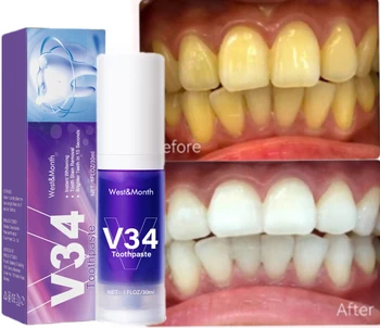 30 мл v34 Средства За Избелване на Зъби Лилаво Паста за зъби За Премахване на Жълтите Петна От Зъби Свеж Дъх, Грижи За Устната Кухина Здрава Красота