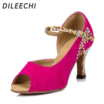 DILEECHI, нова дамски обувки за латино танци от розово кадифе, обувки за танци балната зала, сандали, обувки за партита