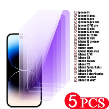 5 бр. защитно фолио От синьо излъчване за iphone 13 pro Max 14 плюс 11 12 mini SE X XS XR 6 6S 7 8 Протектор на екрана от закалено Стъкло
