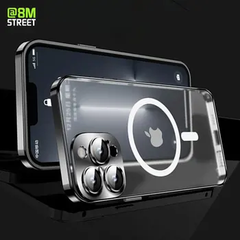 Магнитен Алуминий Метален Калъф За Телефон iPhone 12 13 14 Pro Max 14Plus За Magsafe Матирана Прозрачна Делото За Безжично Зареждане